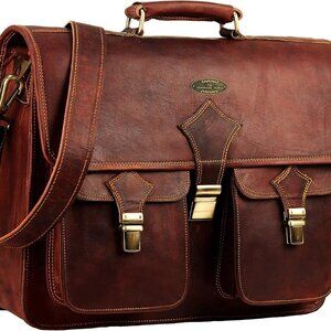 Leather Briefcase for Men 18 Inch | Vintage Large Messenger Bag | Brown Laptop B